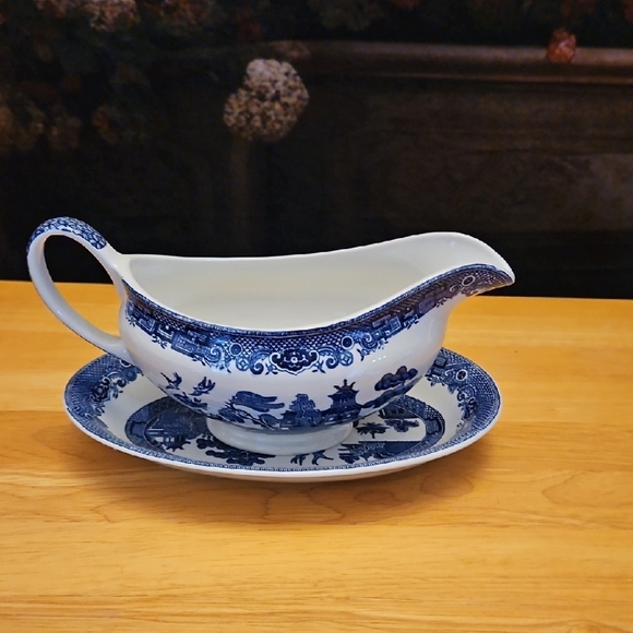 Johnson Brothers Other - Johnson Brothers Blue and White Gravy Boat with Saucer
